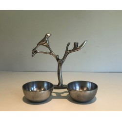 Suite of Three Aluminium Table Pieces with Bird and Branch Sculptures, France, circa 1970
