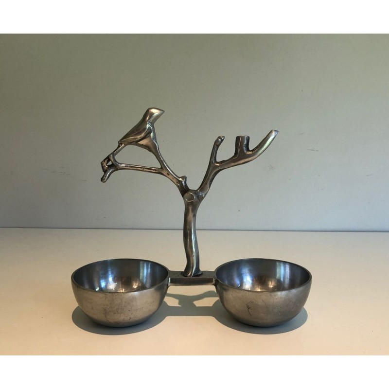 Suite of Three Aluminium Table Pieces with Bird and Branch Sculptures, France, circa 1970