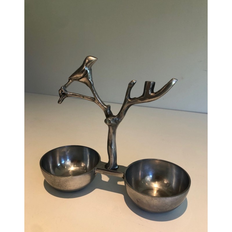 Suite of Three Aluminium Table Pieces with Bird and Branch Sculptures, France, circa 1970