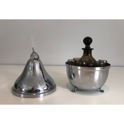 Cave à Liqueur en Forme de Poire en Métal Argenté et Verre Fumé, vers 1970