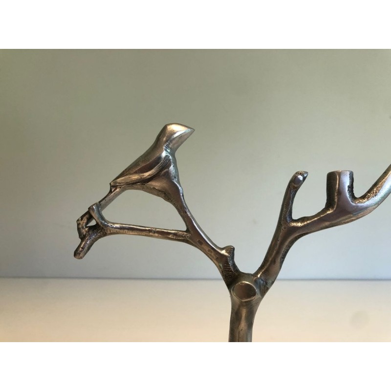 Suite de 3 Pièces de Service en Aluminium à Décors d'Oiseaux et Branchages