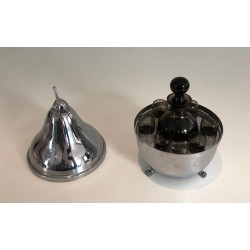 Cave à Liqueur en Forme de Poire en Métal Argenté et Verre Fumé, vers 1970