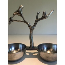 Suite of Three Aluminium Table Pieces with Bird and Branch Sculptures, France, circa 1970
