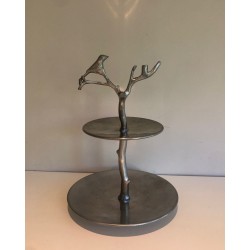 Suite of Three Aluminium Table Pieces with Bird and Branch Sculptures, France, circa 1970
