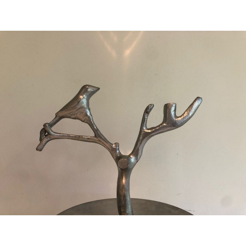 Suite of Three Aluminium Table Pieces with Bird and Branch Sculptures, France, circa 1970