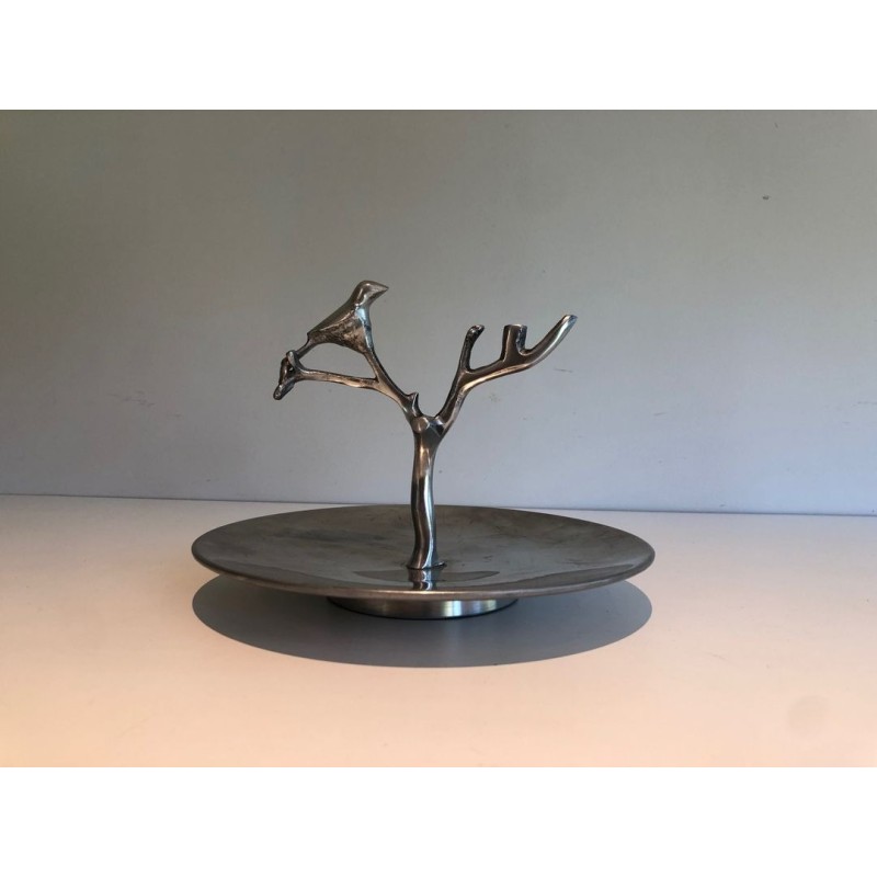 Suite of Three Aluminium Table Pieces with Bird and Branch Sculptures, France, circa 1970