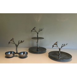 Suite of Three Aluminium Table Pieces with Bird and Branch Sculptures, France, circa 1970