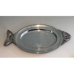 Plat de Service en Métal Argenté Forme Poisson, Signé Teghini Firenze, vers 1970