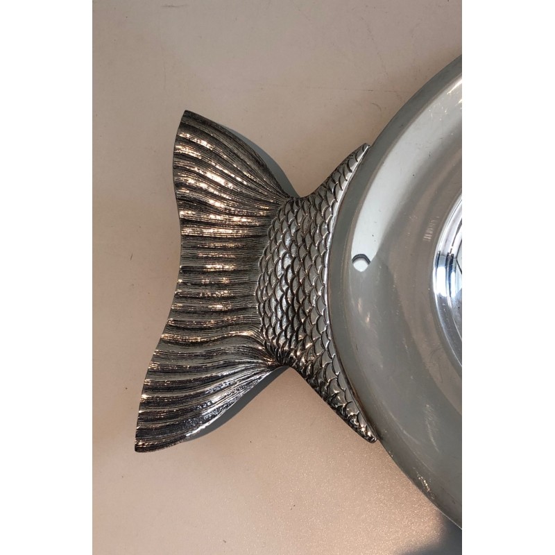 Silver-Plated Fish Serving Dish, Signed Teghini Firenze, circa 1970