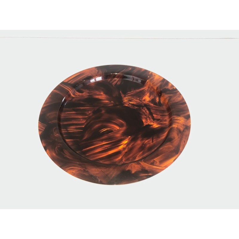 Large Round Tortoiseshell-Effect Plexiglas Tray, France, circa 1970