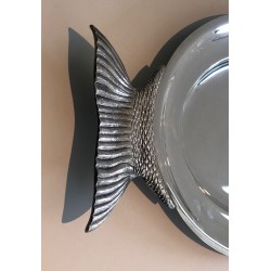 Plat de Service en Métal Argenté Forme Poisson, Signé Teghini Firenze, vers 1970