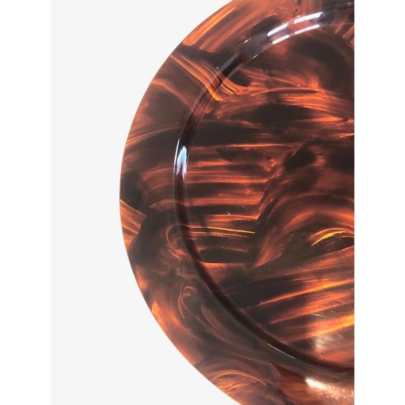 Large Round Tortoiseshell-Effect Plexiglas Tray, France, circa 1970