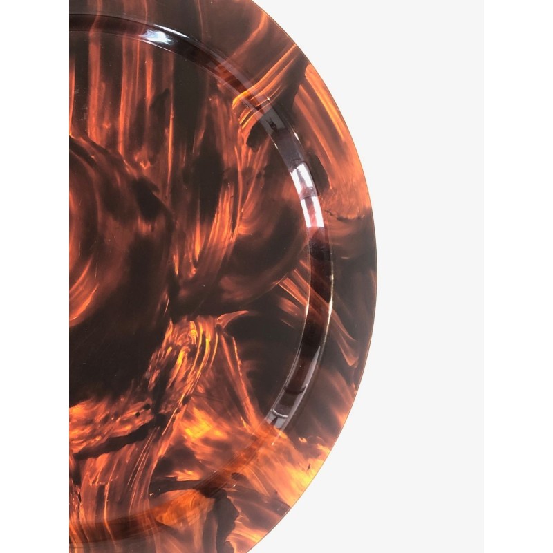 Large Round Tortoiseshell-Effect Plexiglas Tray, France, circa 1970