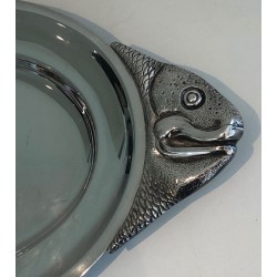 Plat de Service en Métal Argenté Forme Poisson, Signé Teghini Firenze, vers 1970