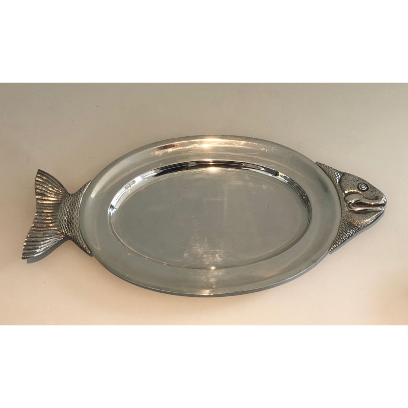 Silver-Plated Fish Serving Dish, Signed Teghini Firenze, circa 1970