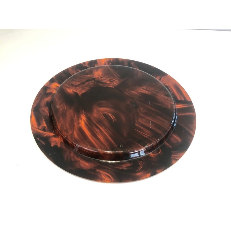 Large Round Tortoiseshell-Effect Plexiglas Tray, France, circa 1970