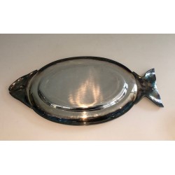 Plat de Service en Métal Argenté Forme Poisson, Signé Teghini Firenze, vers 1970