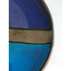 Large French Ceramic Dish with Abstract Blue Bands, circa 1970