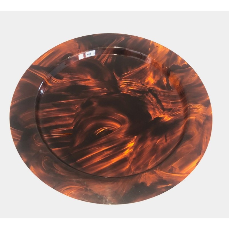 Large Round Tortoiseshell-Effect Plexiglas Tray, France, circa 1970