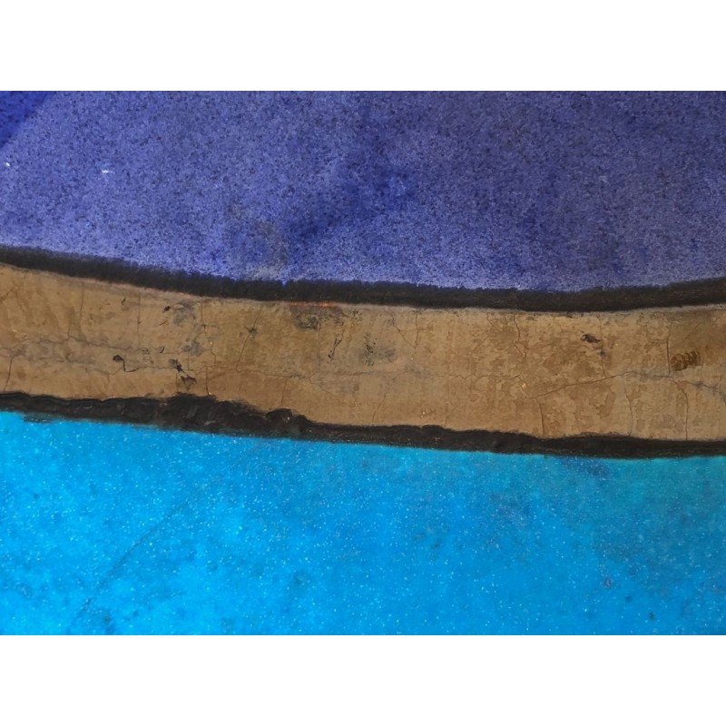 Large French Ceramic Dish with Abstract Blue Bands, circa 1970