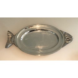 Plat de Service en Métal Argenté Forme Poisson, Signé Teghini Firenze, vers 1970