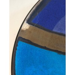 Large French Ceramic Dish with Abstract Blue Bands, circa 1970