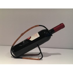 Porte-Bouteilles en Métal Laqué Noir et Osier