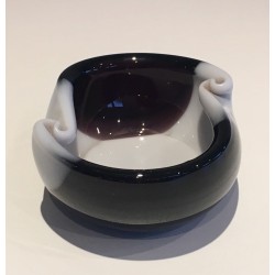 Two-Tone Black and White Glass Vide-Poche with Scroll Volutes, circa 1970