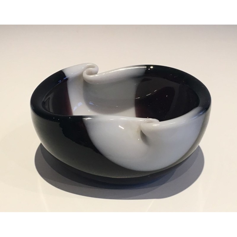 Two-Tone Black and White Glass Vide-Poche with Scroll Volutes, circa 1970