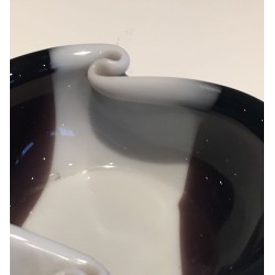 Two-Tone Black and White Glass Vide-Poche with Scroll Volutes, circa 1970