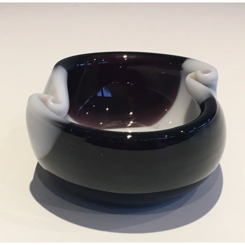 Two-Tone Black and White Glass Vide-Poche with Scroll Volutes, circa 1970
