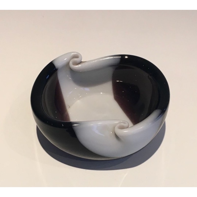 Two-Tone Black and White Glass Vide-Poche with Scroll Volutes, circa 1970