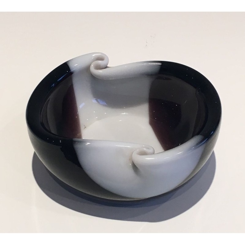 Two-Tone Black and White Glass Vide-Poche with Scroll Volutes, circa 1970