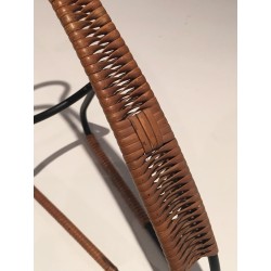 Porte-Bouteilles en Métal Laqué Noir et Osier