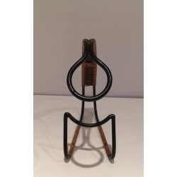 Porte-Bouteilles en Métal Laqué Noir et Osier