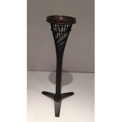 Mid-Century French Brass Ashtray on Black Lacquered Wire Stand, circa 1950