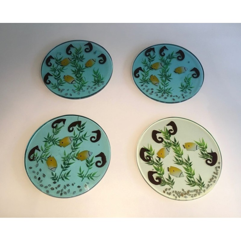 Suite of Four Resin Trays with Marine Inclusions, France, circa 1970