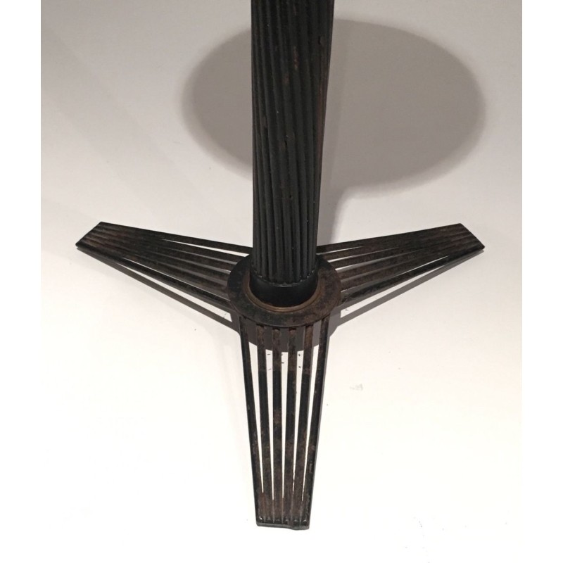Mid-Century French Brass Ashtray on Black Lacquered Wire Stand, circa 1950