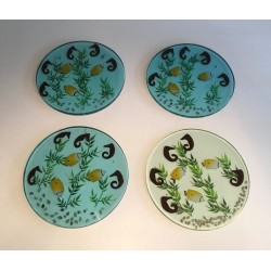 Suite de Quatre Plateaux en Résine à Inclusions Marines, vers 1970