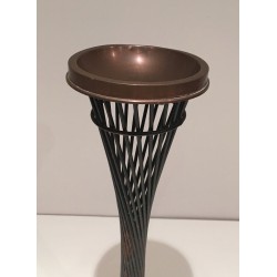Mid-Century French Brass Ashtray on Black Lacquered Wire Stand, circa 1950
