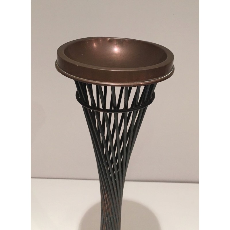 Mid-Century French Brass Ashtray on Black Lacquered Wire Stand, circa 1950