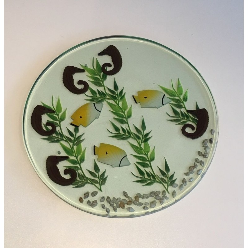 Suite de Quatre Plateaux en Résine à Inclusions Marines, vers 1970