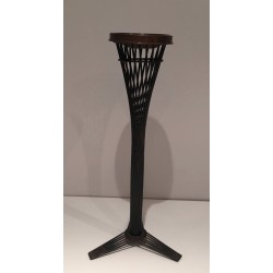 Mid-Century French Brass Ashtray on Black Lacquered Wire Stand, circa 1950