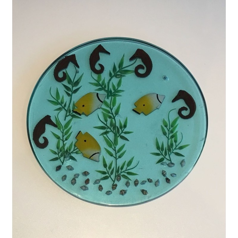 Suite de Quatre Plateaux en Résine à Inclusions Marines, vers 1970