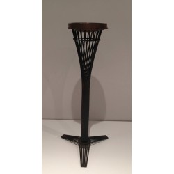 Mid-Century French Brass Ashtray on Black Lacquered Wire Stand, circa 1950