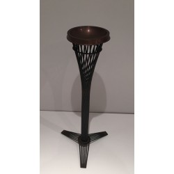 Mid-Century French Brass Ashtray on Black Lacquered Wire Stand, circa 1950
