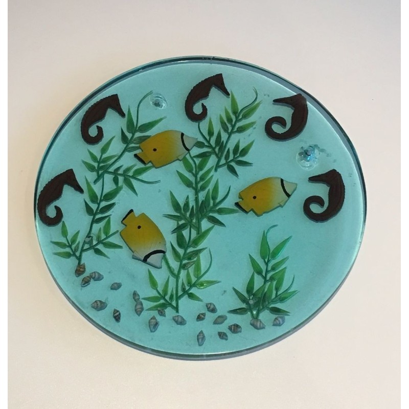 Suite de Quatre Plateaux en Résine à Inclusions Marines, vers 1970