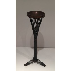 Mid-Century French Brass Ashtray on Black Lacquered Wire Stand, circa 1950