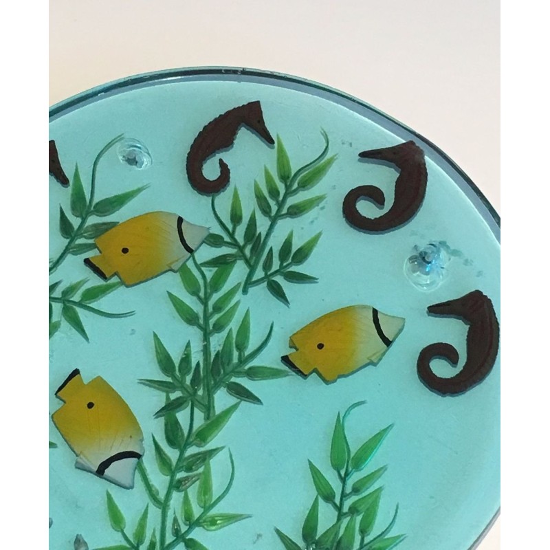 Suite de Quatre Plateaux en Résine à Inclusions Marines, vers 1970