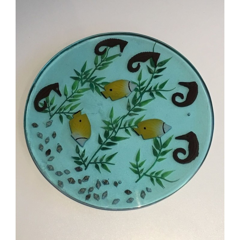 Suite de Quatre Plateaux en Résine à Inclusions Marines, vers 1970